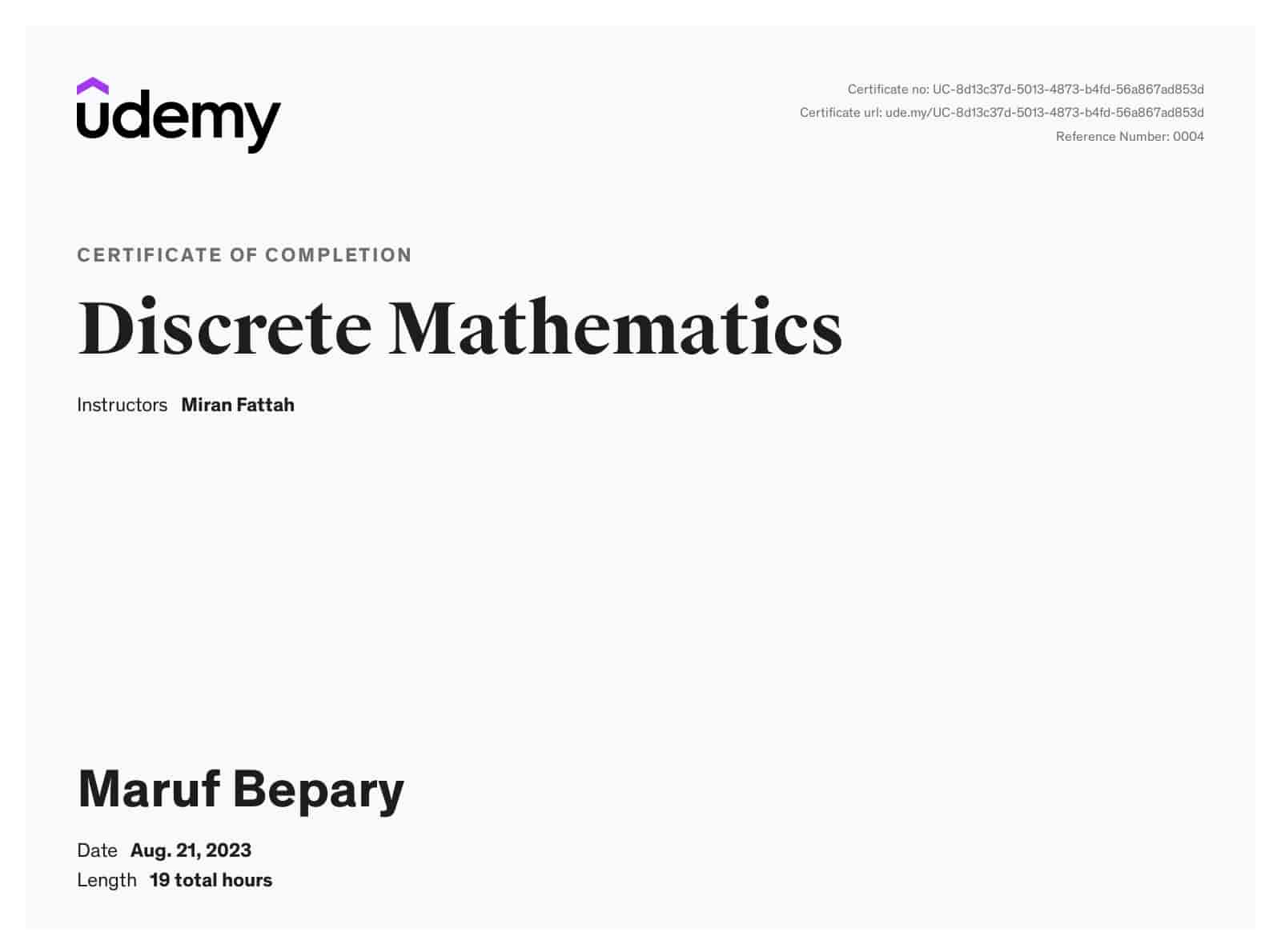 Discrete Mathematics certificate image