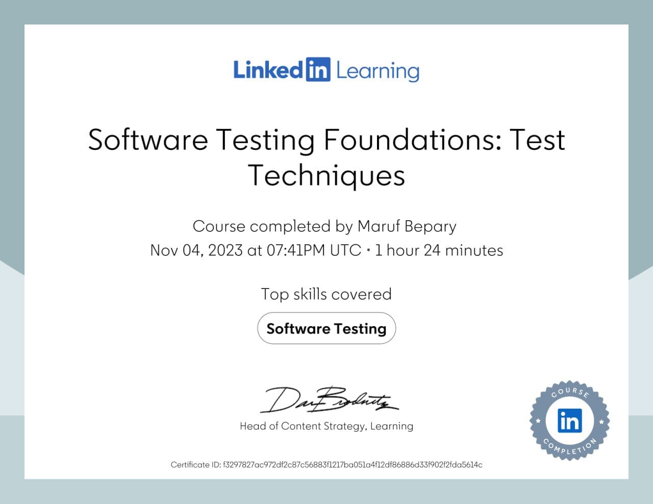 Software Testing Foundations: Test Techniques certificate image